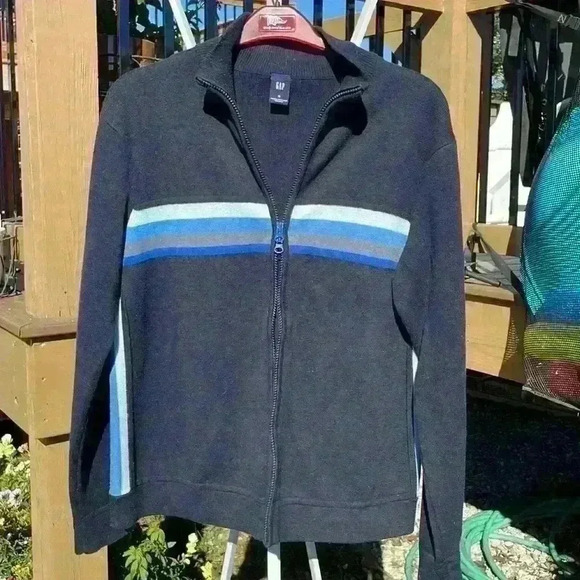 Gap men’s zipper cardigan size medium mock collar color-block blues - Picture 2 of 8